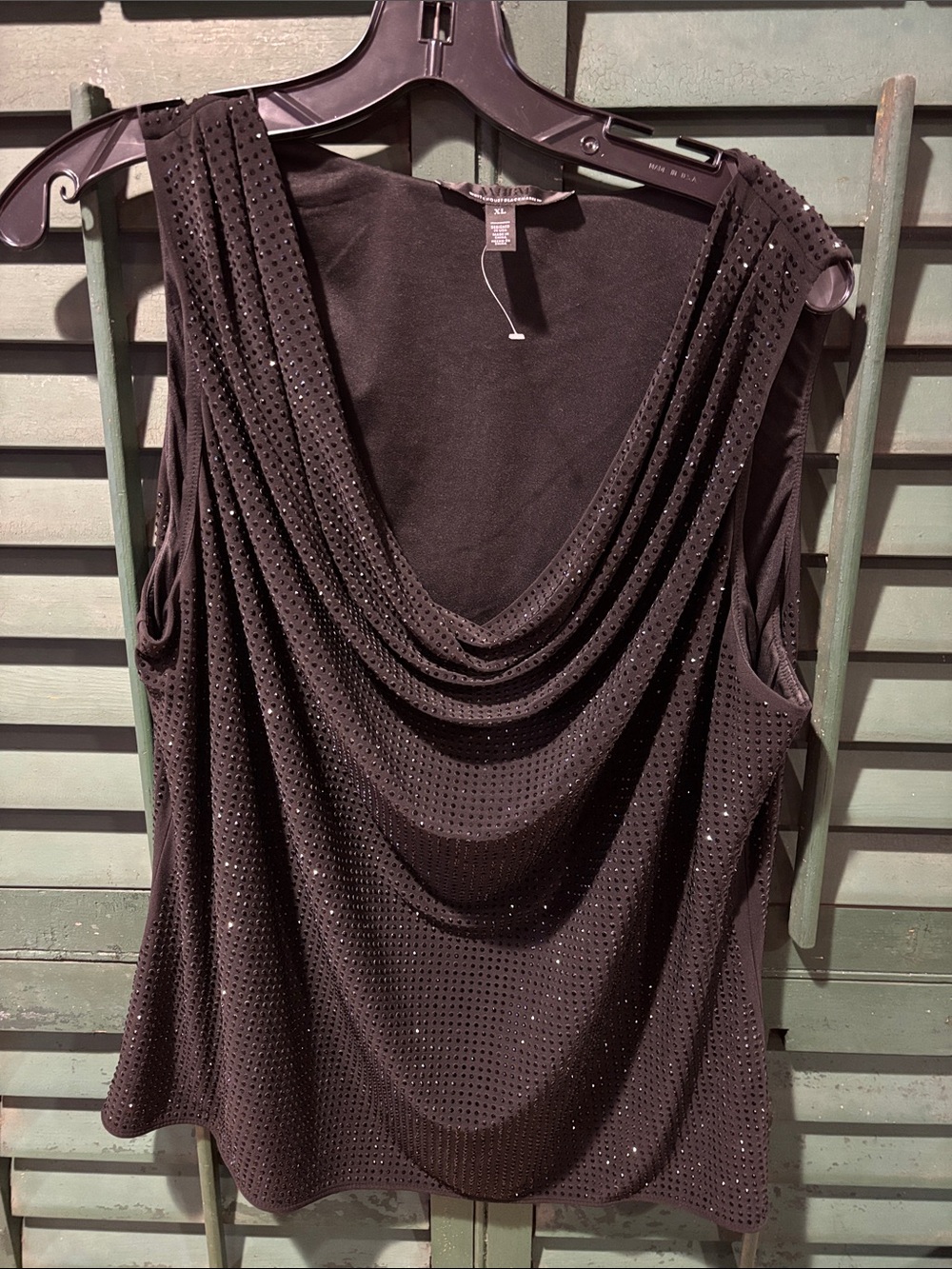 White House Black Market Black Draped Sleeveless Embellished Camisole